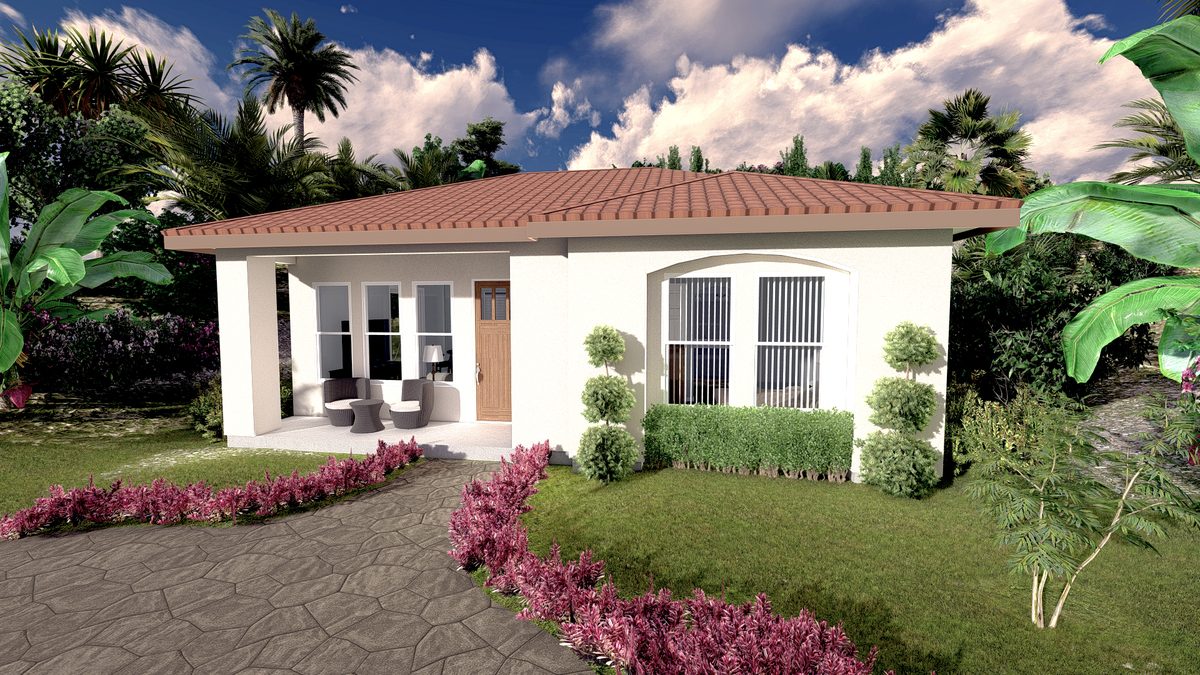 A 3D design rendering of a detached backyard home